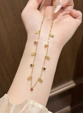 小众彩色锆石钛钢不掉色锁骨链