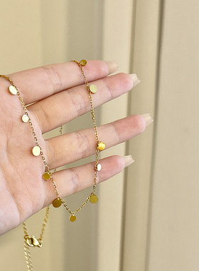 韩版轻奢叠戴小众设计圆片项链女甜美森系气质清新百搭钛钢锁骨