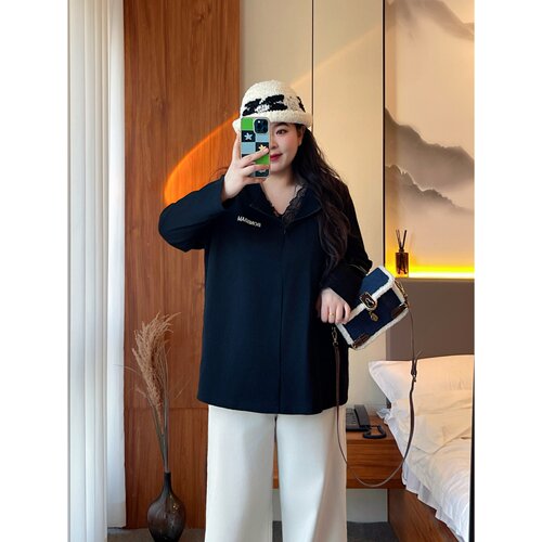 梵朵大码女装初春宽松打底T恤长袖拼接蕾丝胖MM内搭上衣16593Y - 图0