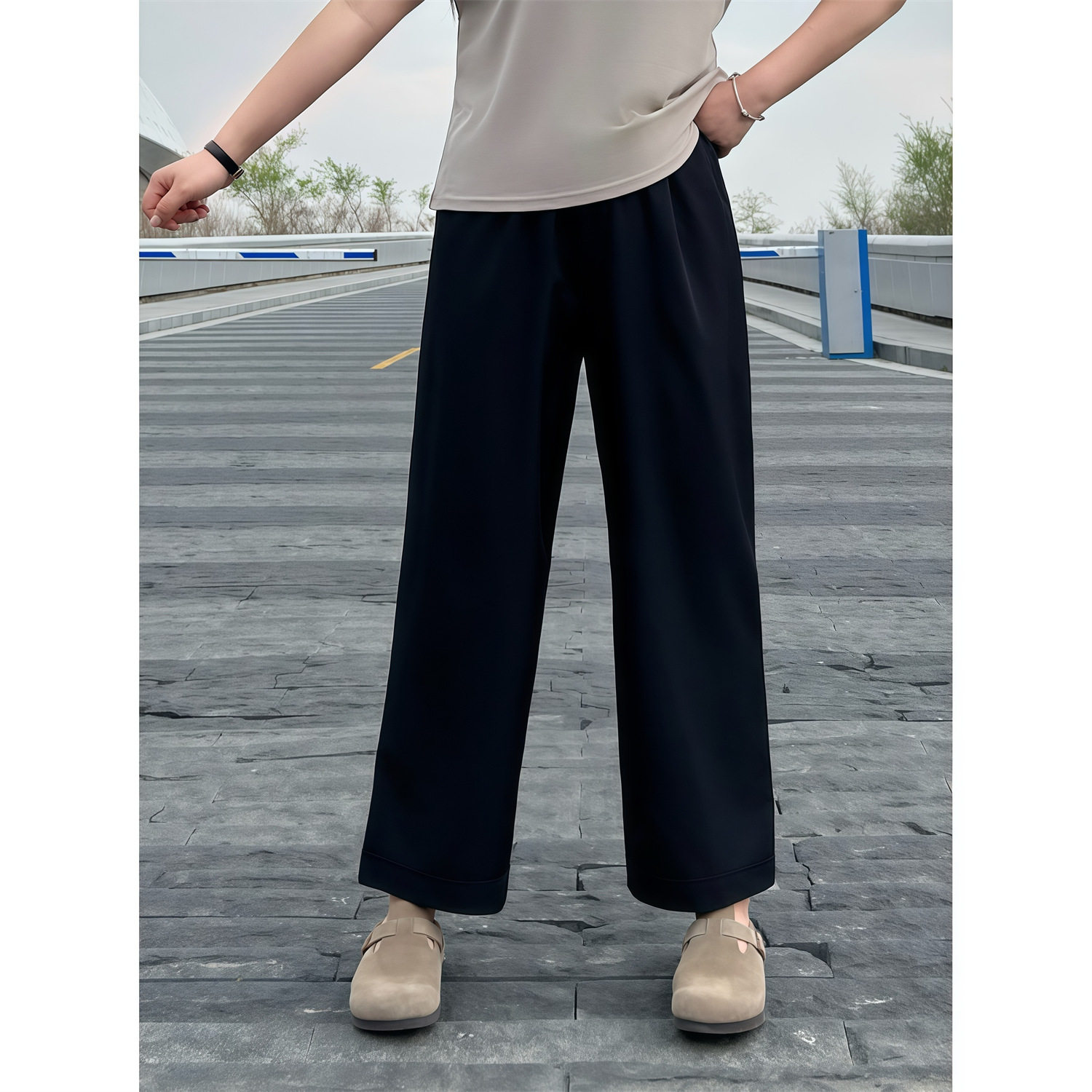 花契大码裤装4291窄版直筒阔腿裤女胖mm宽松夏季薄款通勤风休闲裤,淘宝优惠券,粉丝福利购,淘宝优惠卷