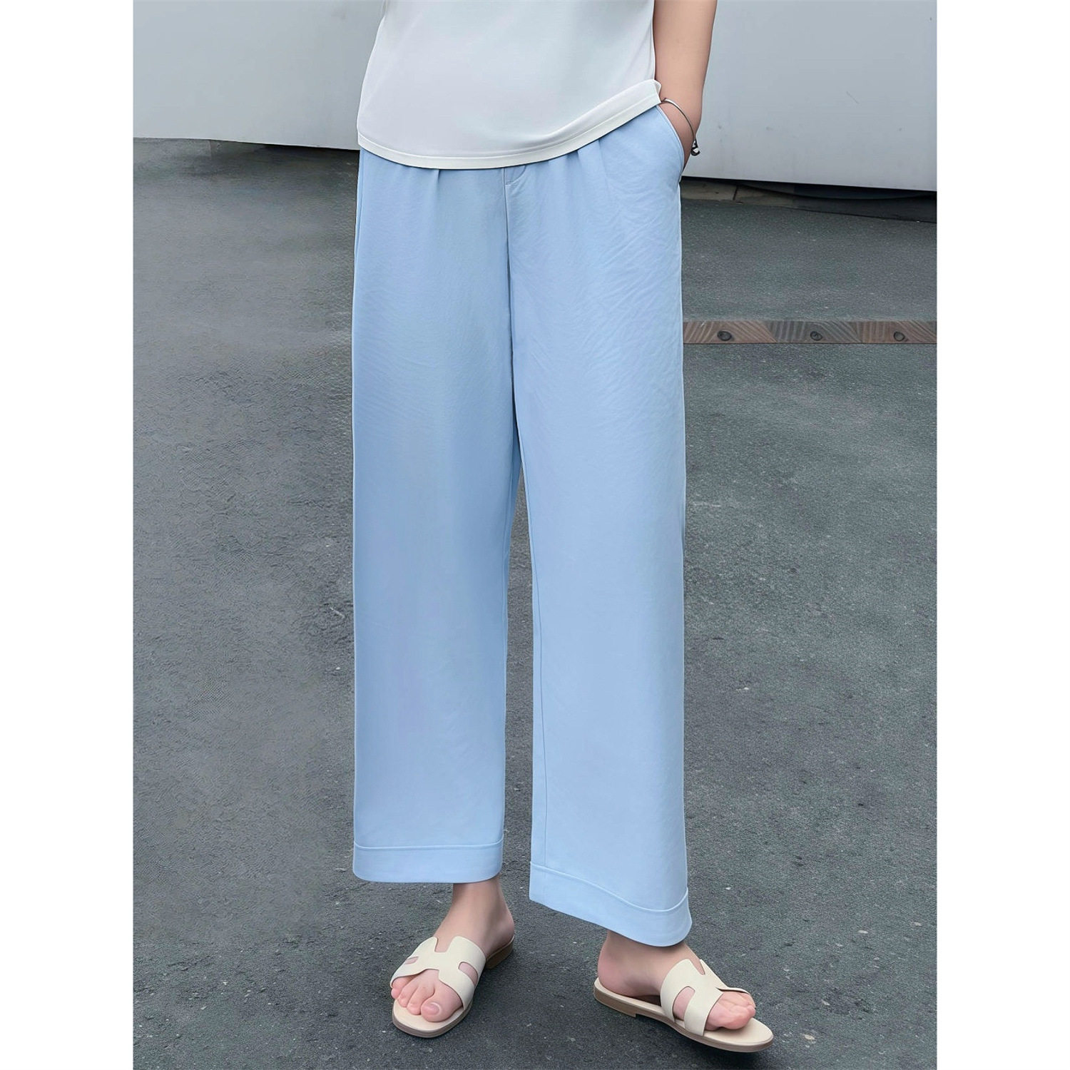 花契大码裤装4291窄版直筒阔腿裤女胖mm宽松夏季薄款通勤风休闲裤,淘宝优惠券,粉丝福利购,淘宝优惠卷