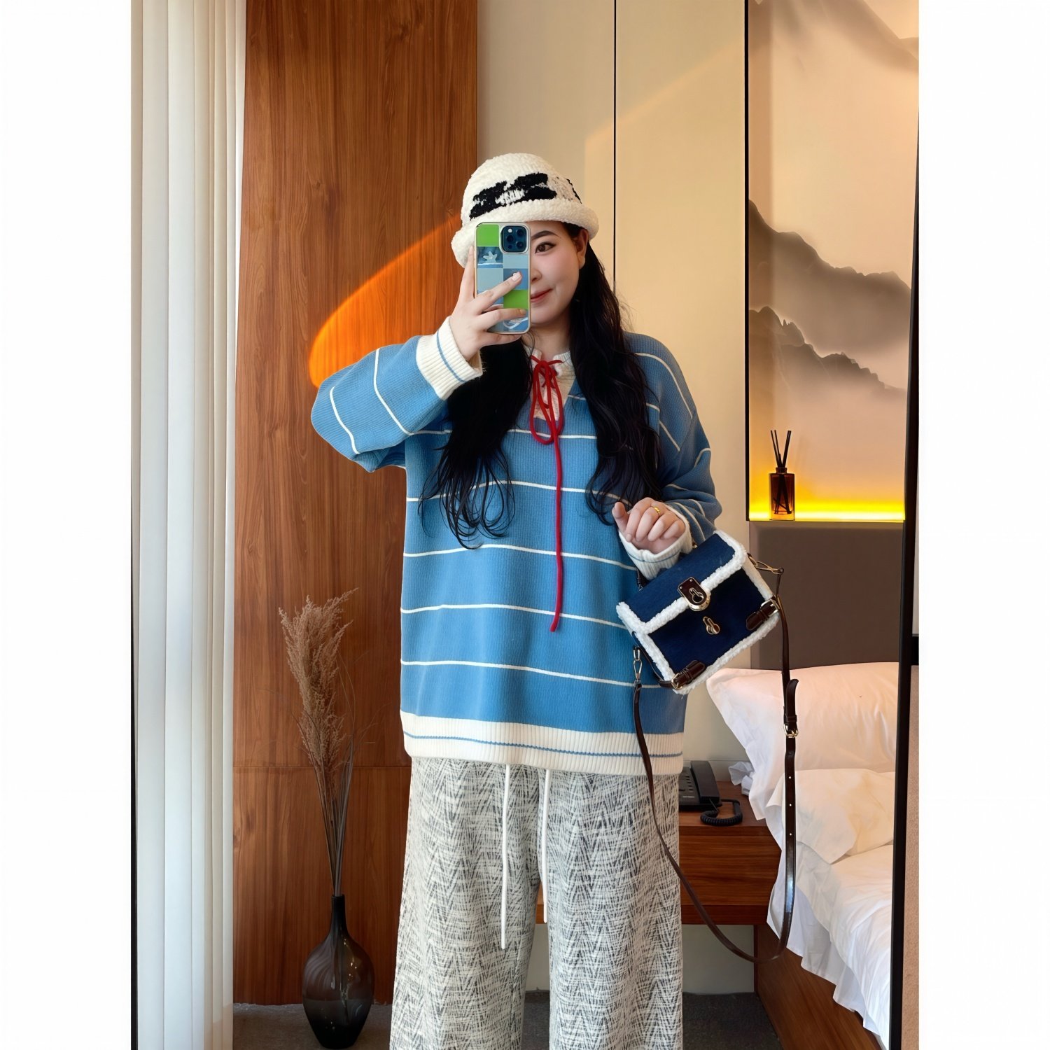 梵朵大码女装16174秋冬新款胖MM撞色宽松针织毛衣慵懒风系带上衣,淘宝优惠券,粉丝福利购,淘宝优惠卷