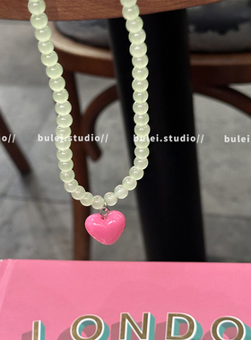 韩国多巴胺彩色爱心串珠项链女款轻奢小众设计撞色颈链首饰