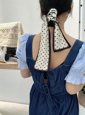 韩版波点缎面仿真丝女小长条丝巾