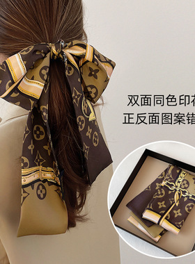 黑色波点细窄长丝巾包包衬衫丝带