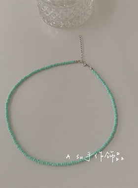 彩色珠子项链女锁骨链