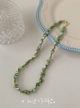 绿色串珠项链女锁骨链