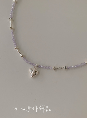 天然紫色水晶圆珠链串珠锁骨链