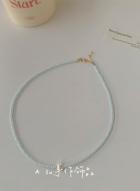 手工自制~甜美蓝色彩色串珠项链