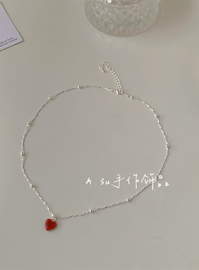 红色爱心吊坠项链女锁骨链