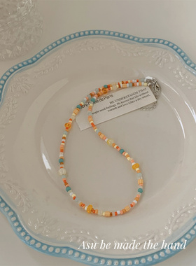 Asu原创自制~彩色串珠项链女