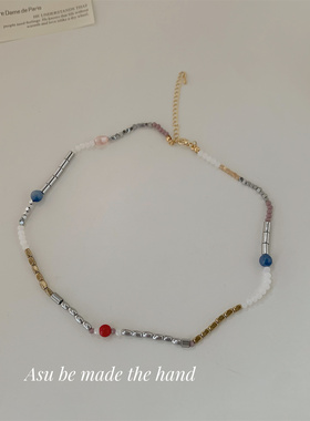 Asu原创自制~彩色串珠项链女