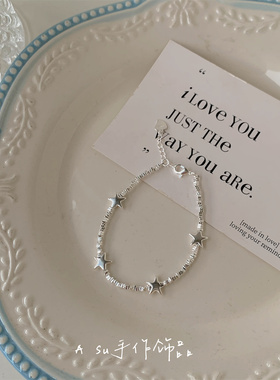 纯银珠珠手链女小众星星