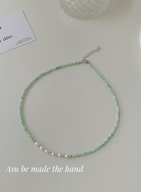 甜美绿色米珠项链女锁骨链