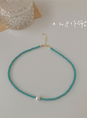彩色串珠锁骨链项链女
