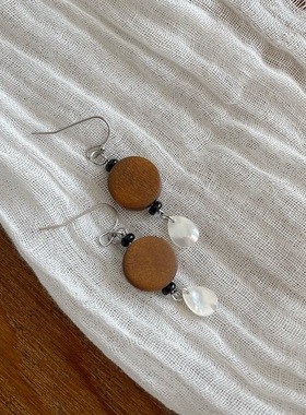 尾生之信 | 原创设计木珠百搭简约气质短款春夏中式防敏耳环耳夹