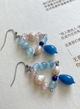 微瑕特价 / 原创设计手作春夏清新珍珠蓝色小众气质防敏耳环耳夹