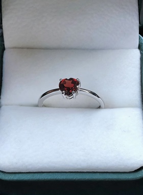 天然红宝石S925纯银爱心戒指女小众设计感心形简约百搭开口指环