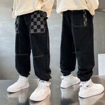 Boy jeans autumn winter 2023 new children personality fried street long pants CUHK Scout gush pants Pants Tide Cards