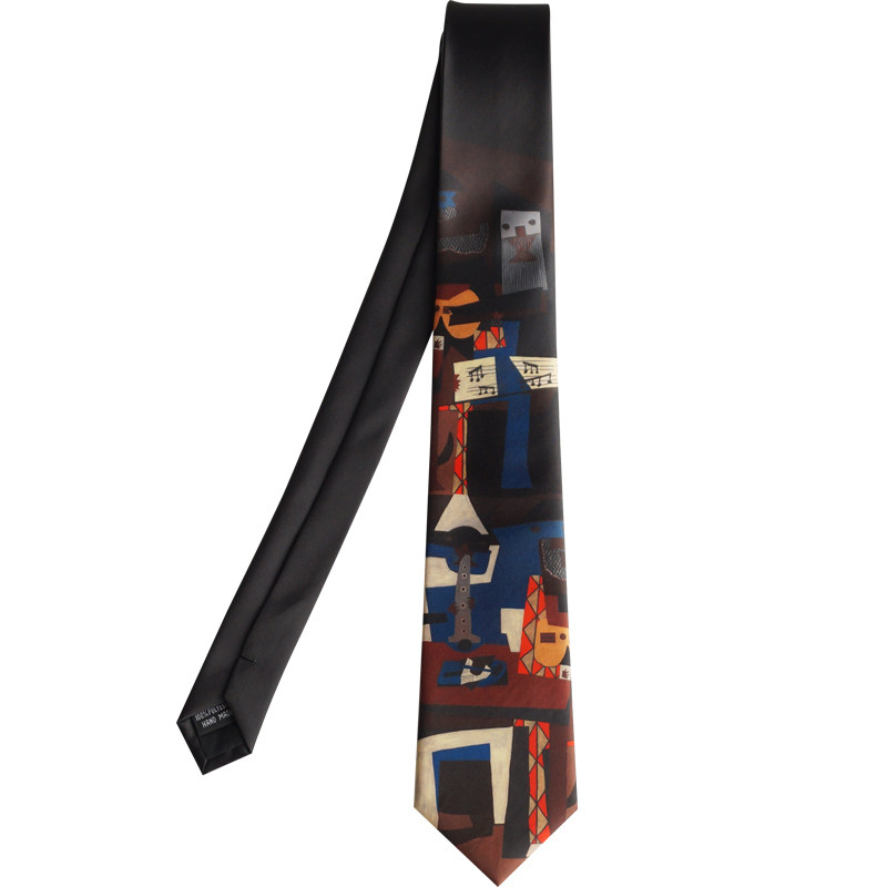 大喜原创毕加索【三个音乐家】黑咖色印花领带复古休闲男女学生潮,淘宝优惠券,粉丝福利购,淘宝优惠卷