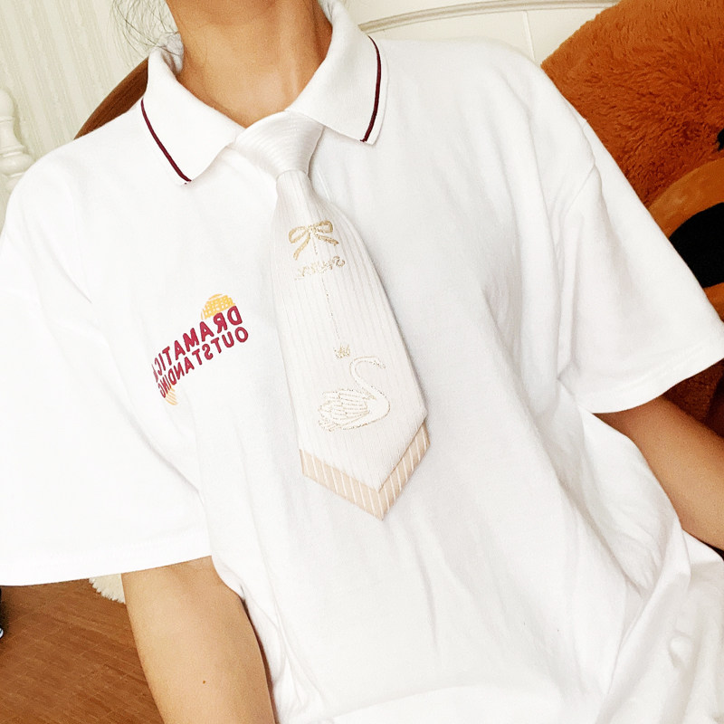 大喜原创【天鹅】烫金版黑白香槟色双层免打小领带jk女生成年礼物,淘宝优惠券,粉丝福利购,淘宝优惠卷