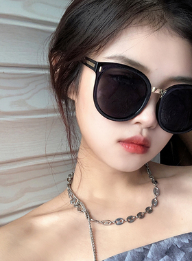 黑色圆框墨镜女大脸防晒百搭