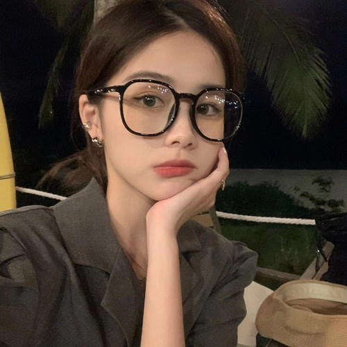 黑框眼镜防蓝光女防辐射护眼适合圆脸的大框平光镜显脸小近视镜框 - 图0