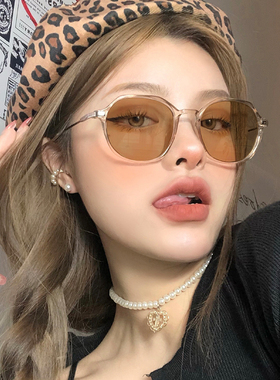 黑框茶色墨镜女棕色多边形网红眼镜装饰复古防紫外线太阳镜秋冬款