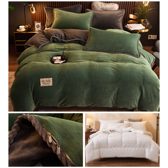Removable and washable winter thickened milk velvet quilt double-sided velvet quilt core quilt cover integrated dormitory single winter quilt complete set