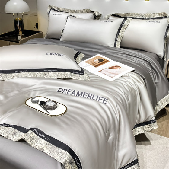 Summer light luxury embroidered washed ice silk summer cool quilt set of four high-end double-sided silky air-conditioned quilts machine washable