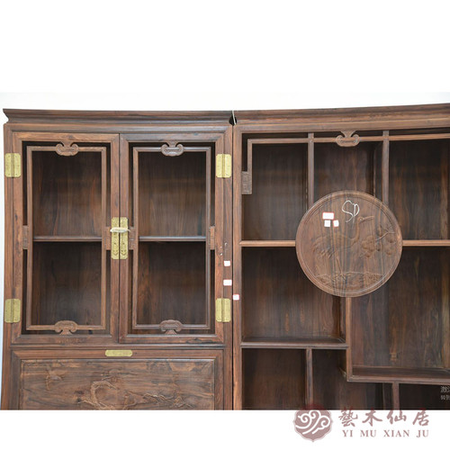 大红酸枝清式书柜三组合交趾黄檀实木书架仿古多宝阁红木家具批发 - 图0