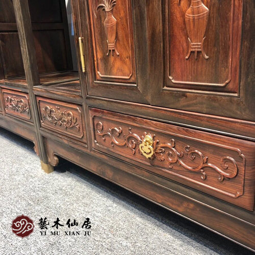 红木博古架 大红酸枝 实木隔断博古架线条古董架展示架 - 图0