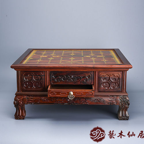 红木大红酸枝 三用棋盘象棋围棋盘 家具茶盘套装 中国象棋桌组合 - 图3