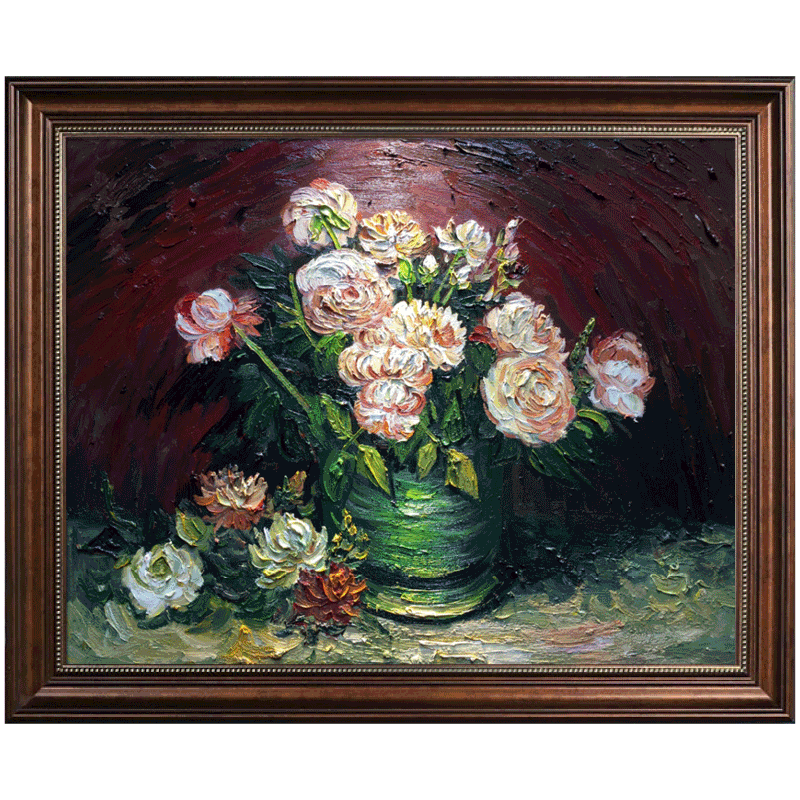 梵高名画花盆中的牡丹和玫瑰厚油手绘油画欧式美式