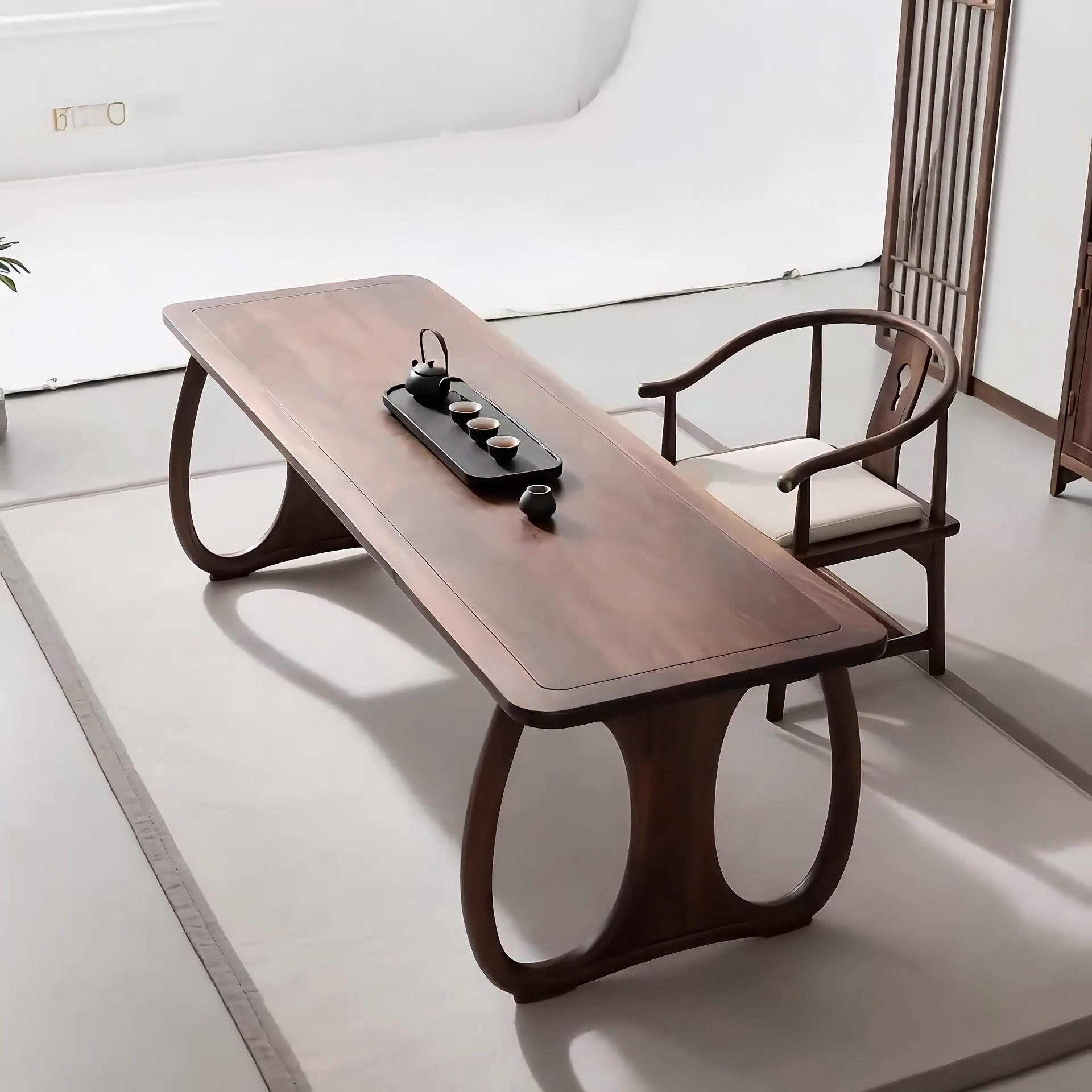 禅意黑胡桃白蜡木宋式美学茶桌椅组合家用别墅简约客厅办公室茶台,淘宝优惠券,粉丝福利购,淘宝优惠卷