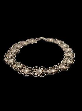 纯银镶嵌宝石项链西洋古董首饰