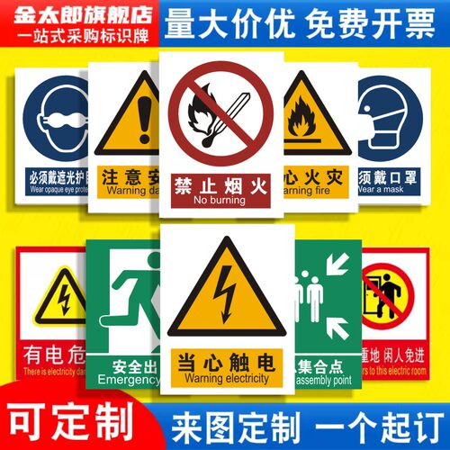 2026新国标消防安全生产警示标识牌工厂车间警告提示牌标语严禁烟火禁止吸烟当心触电小心有电危险贴纸定制 - 图0