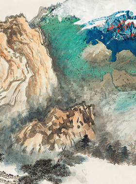 张大千春山暮雪图横幅泼彩山水画
