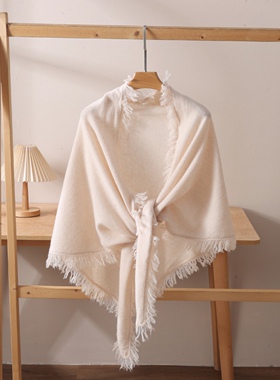 秋冬100%纯羊毛三角巾女流苏针织围巾披肩毛衣假领子围脖斗篷披风