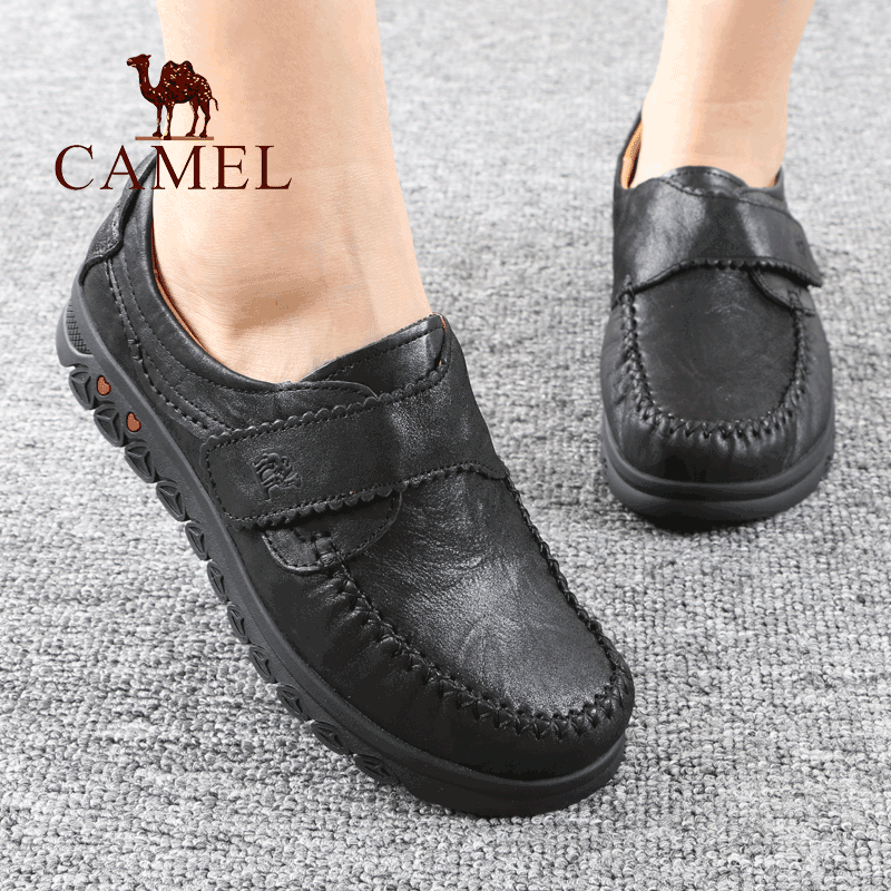 Camel/骆驼女鞋秋季新款头层牛皮真柔软舒适士平底休闲妈妈单鞋子,淘宝优惠券,粉丝福利购,淘宝优惠卷
