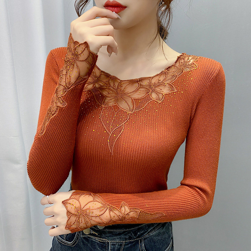 女修身秋装2022年新款蕾丝针织衫 飘雪姬毛针织衫