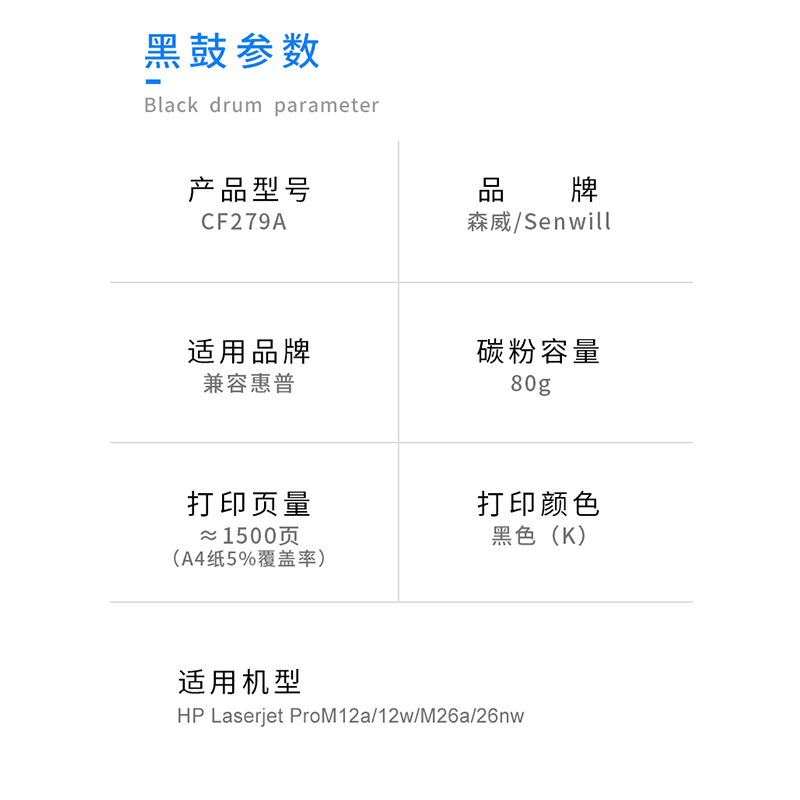 森威 适用惠普HP79A硒鼓mfp m12w m26nw m26a m12a激光打印机cf279a墨盒复印一体机LaserJet Pro碳粉盒晒鼓 - 图1