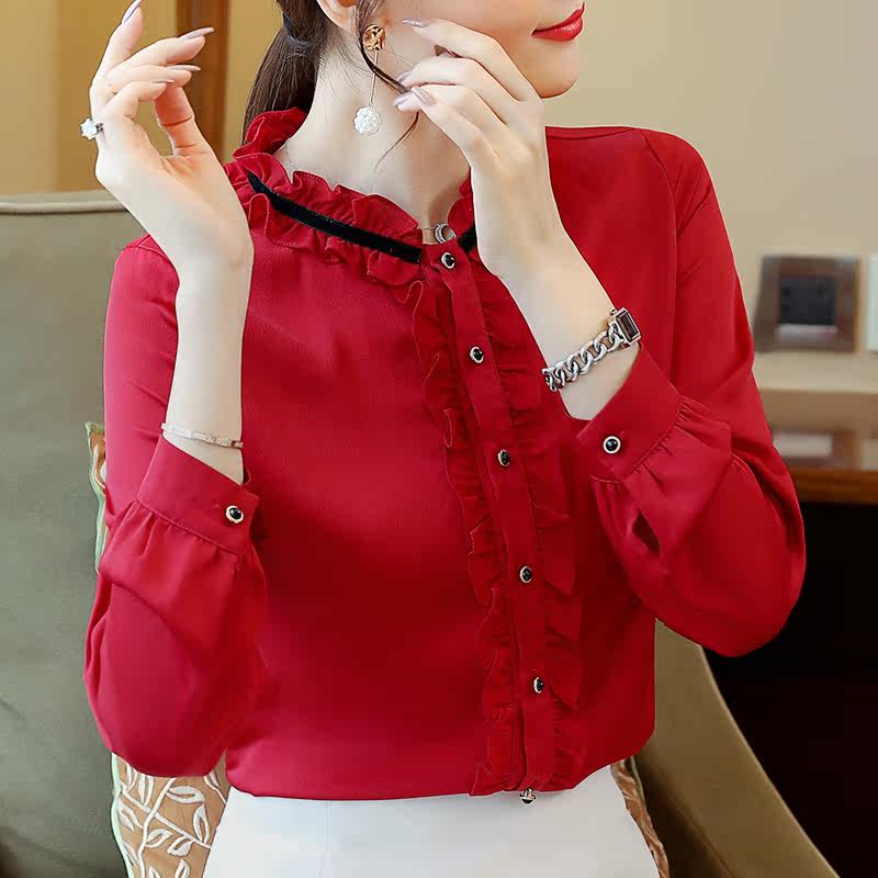 女士洋气百搭小衫气质宽松雪纺衫 爱衣买衣衬衫