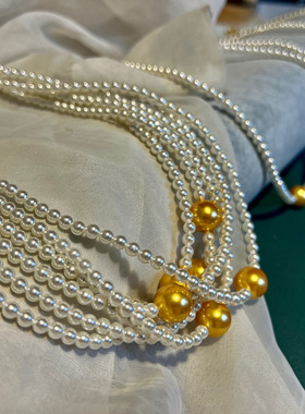 贝珠锁骨项链女混彩浓金