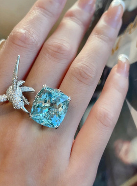 新品彩宝海鸥戒指开口ins轻奢