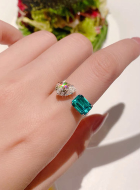网红时尚戒指女ins祖母绿