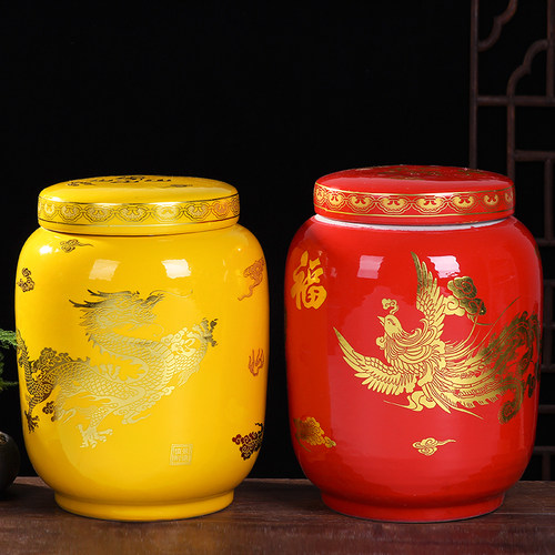 大号陶瓷骨灰罐双盖捡骨坛骨灰盒青花颜色釉龙凤圆罐棺材殡葬迁坟 - 图2