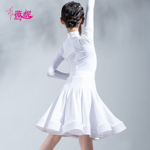 venny薇妮拉丁舞规定比赛服女童分体黑池标准赛服少儿v领新款舞裙 - 图3
