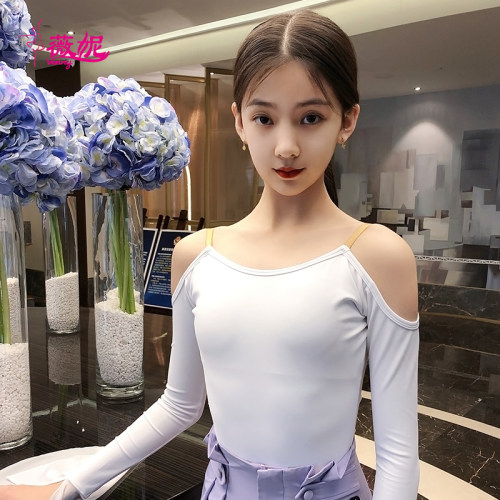 venny薇妮拉丁舞服上衣长袖女童国标舞新款白色摩登演出练功服女 - 图2