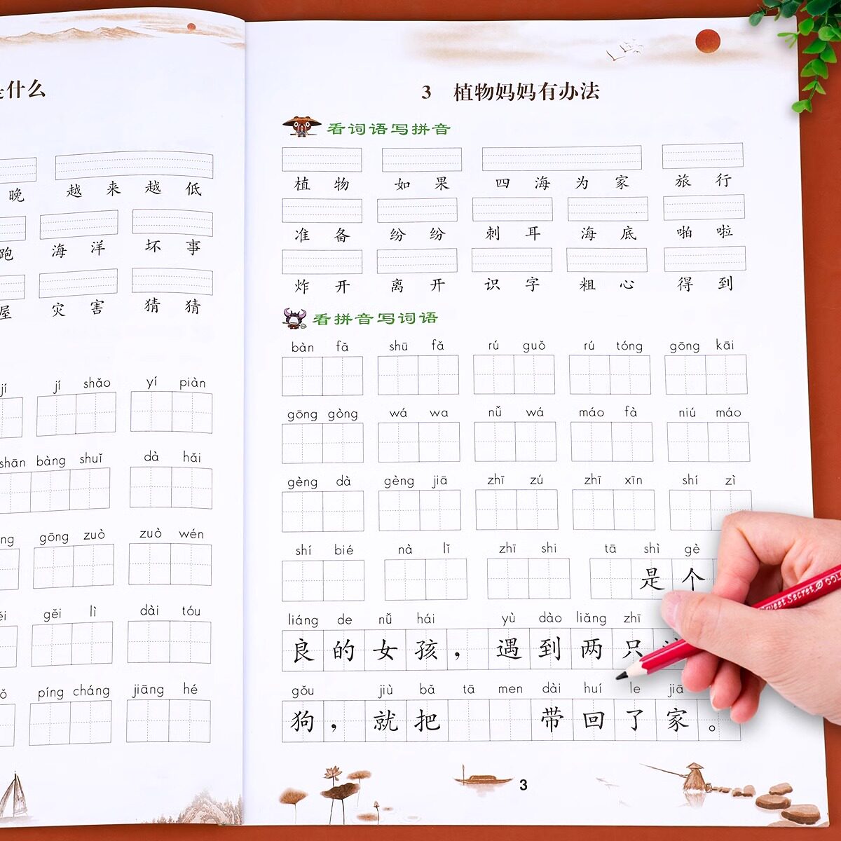二年级上册看拼音写词语生字注音人教版小学语文教材同步训练册拼音拼读训练一课一练默写纸小学生2年级生字词语积累大全每日一练